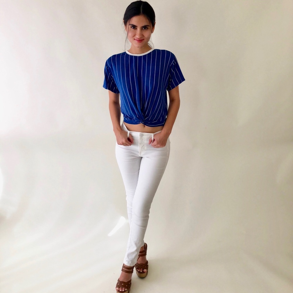 Blue & White Knotted Top